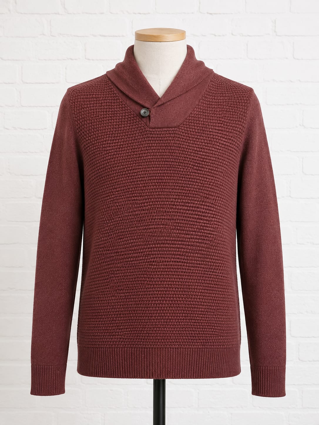 Men's Jumper George Burgundy Textured Knit Shawl Collar Single Button Size M - Very Good Condition