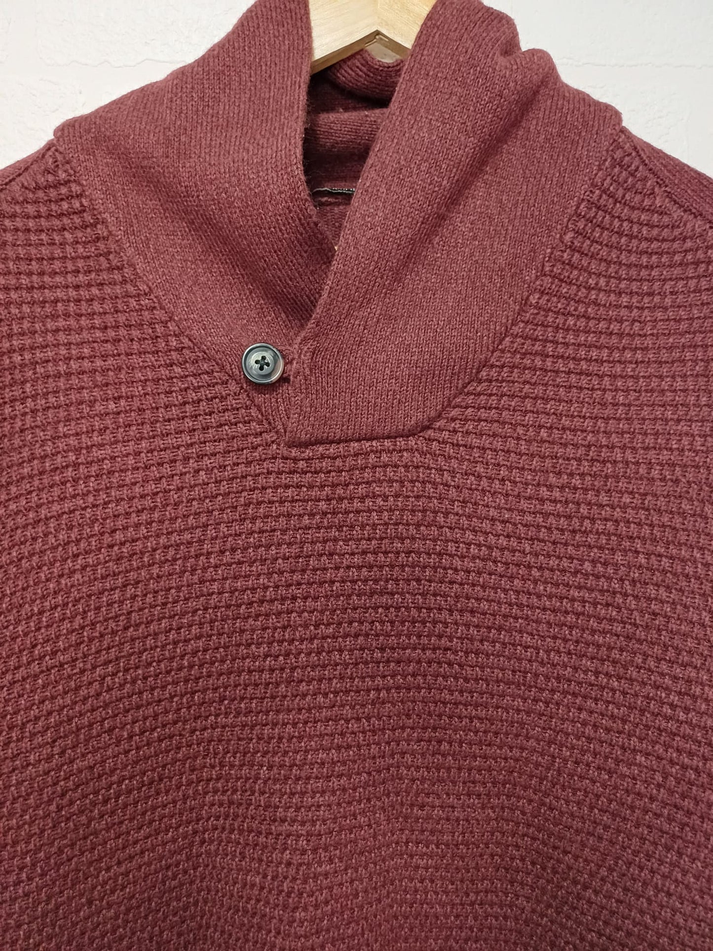 Men's Jumper George Burgundy Textured Knit Shawl Collar Single Button Size M - Very Good Condition