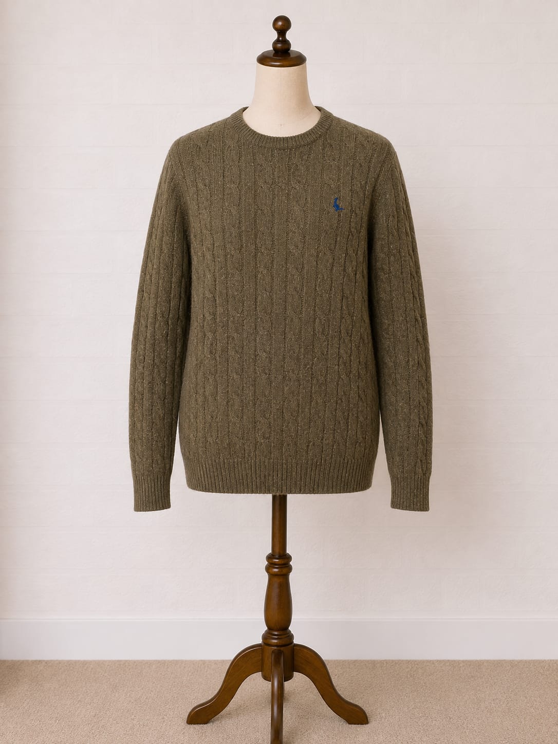 Men's Jumper Jack Wills Khaki Green Cable Knit Embroidered Logo Size XS - Very Good Condition