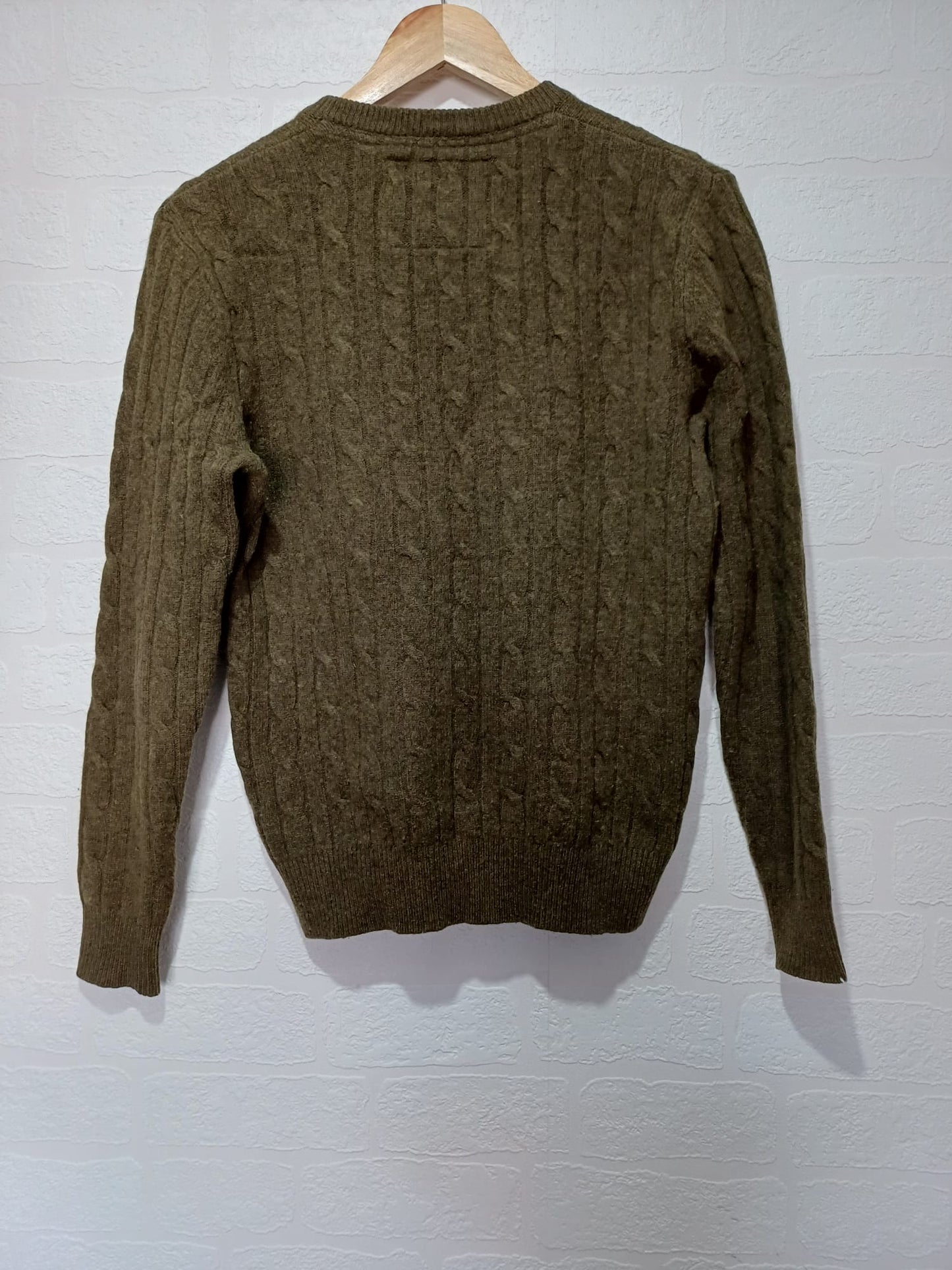 Men's Jumper Jack Wills Khaki Green Cable Knit Embroidered Logo Size XS - Very Good Condition