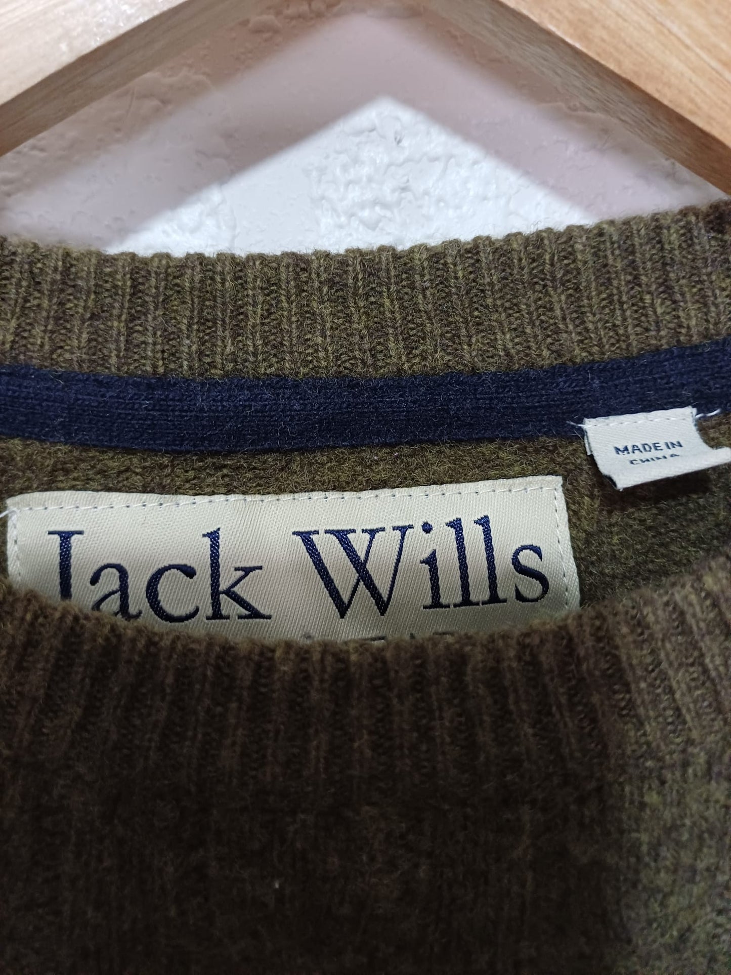 Men's Jumper Jack Wills Khaki Green Cable Knit Embroidered Logo Size XS - Very Good Condition