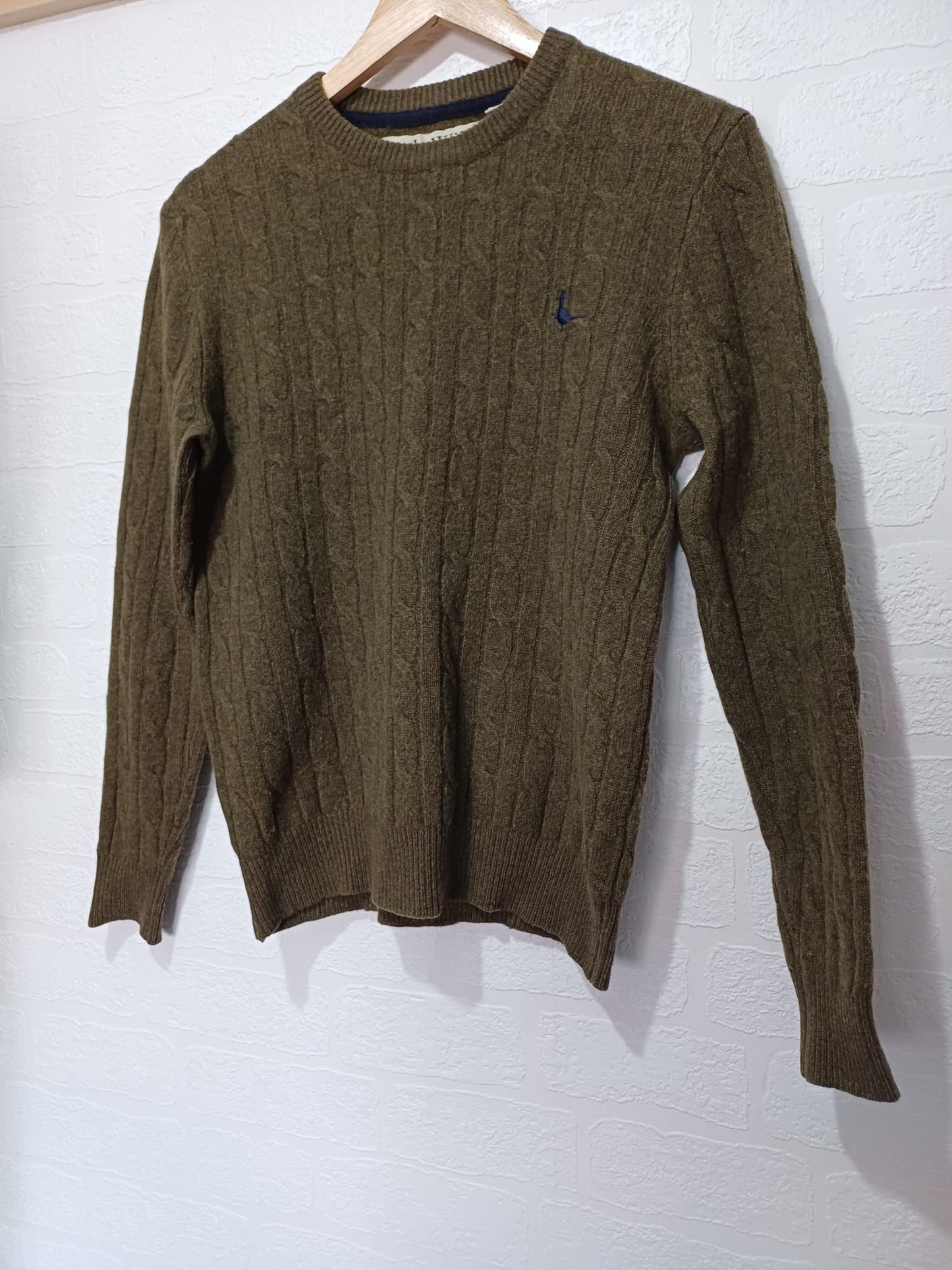 Men's Jumper Jack Wills Khaki Green Cable Knit Embroidered Logo Size XS - Very Good Condition