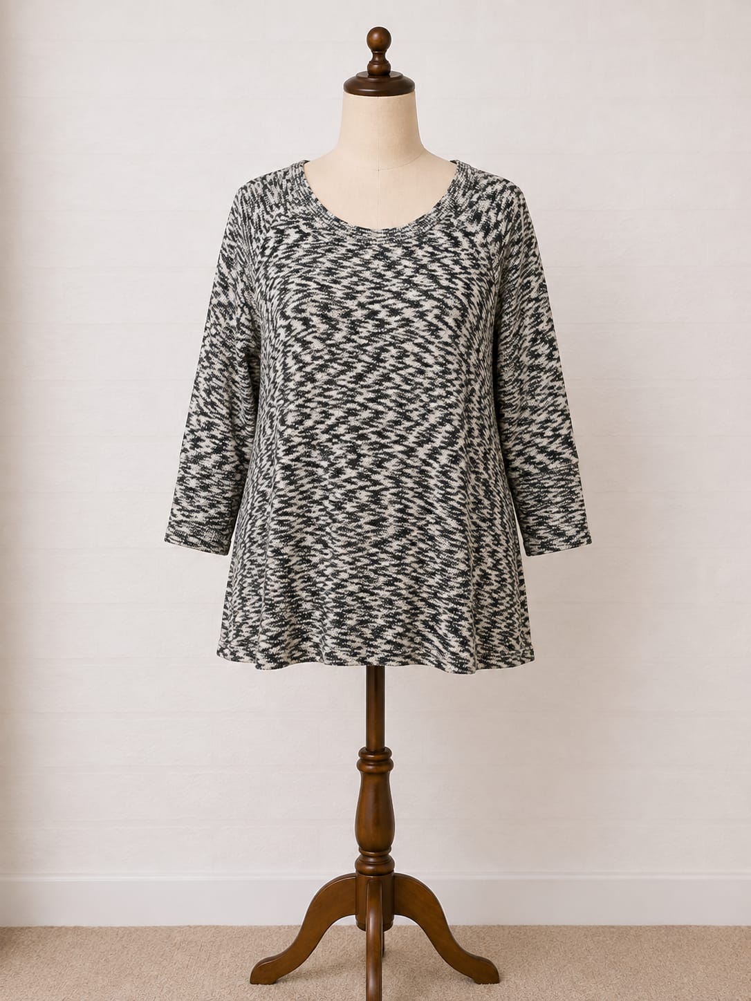 Women's Jumper Vero Moda Black Cream Oversized Knit Scoop Neck 3/4 Sleeve Size L - Very Good Condition