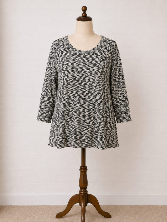 Women's Jumper Vero Moda Black Cream Oversized Knit Scoop Neck 3/4 Sleeve Size L - Very Good Condition