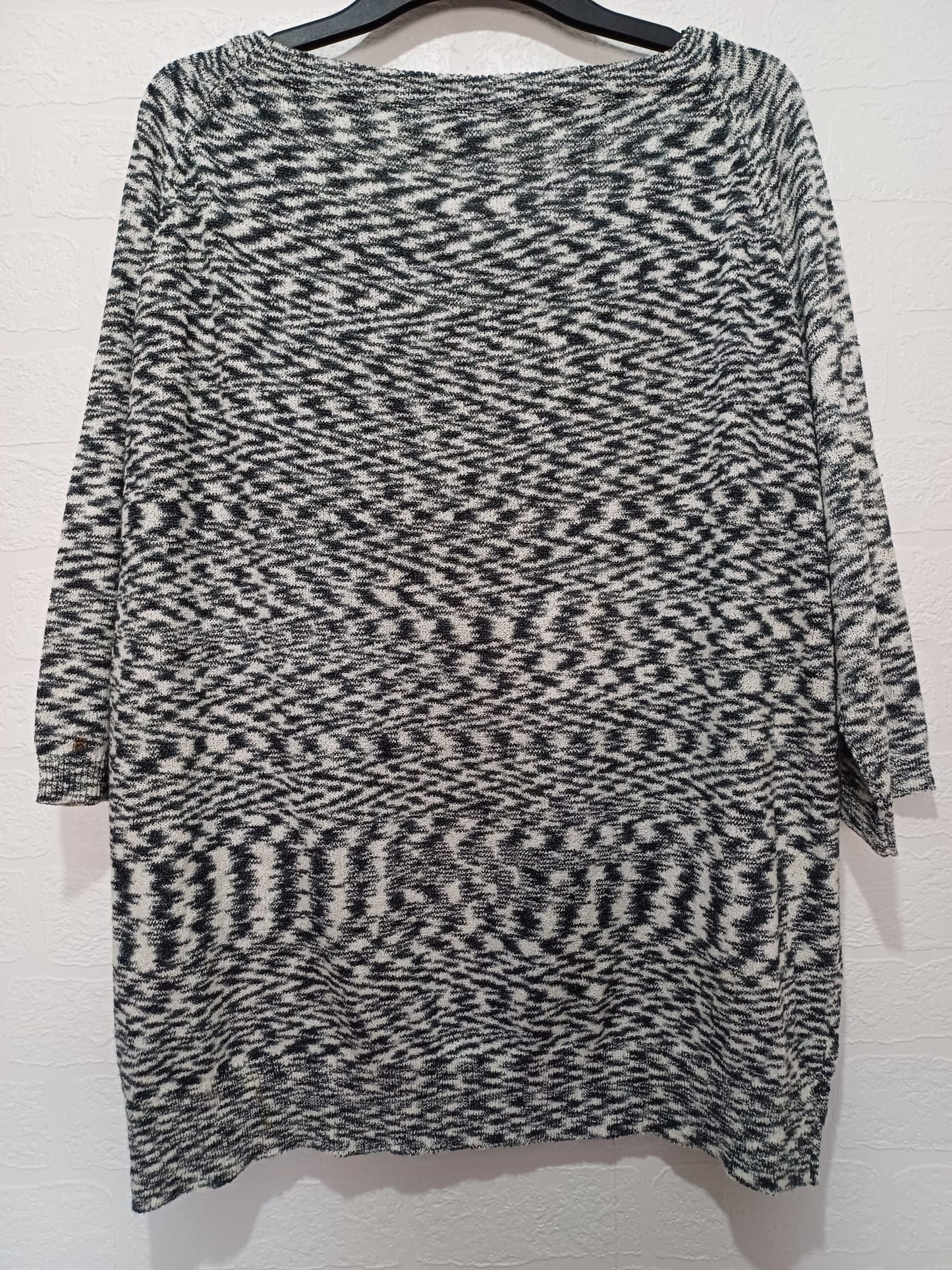 Women's Jumper Vero Moda Black Cream Oversized Knit Scoop Neck 3/4 Sleeve Size L - Very Good Condition
