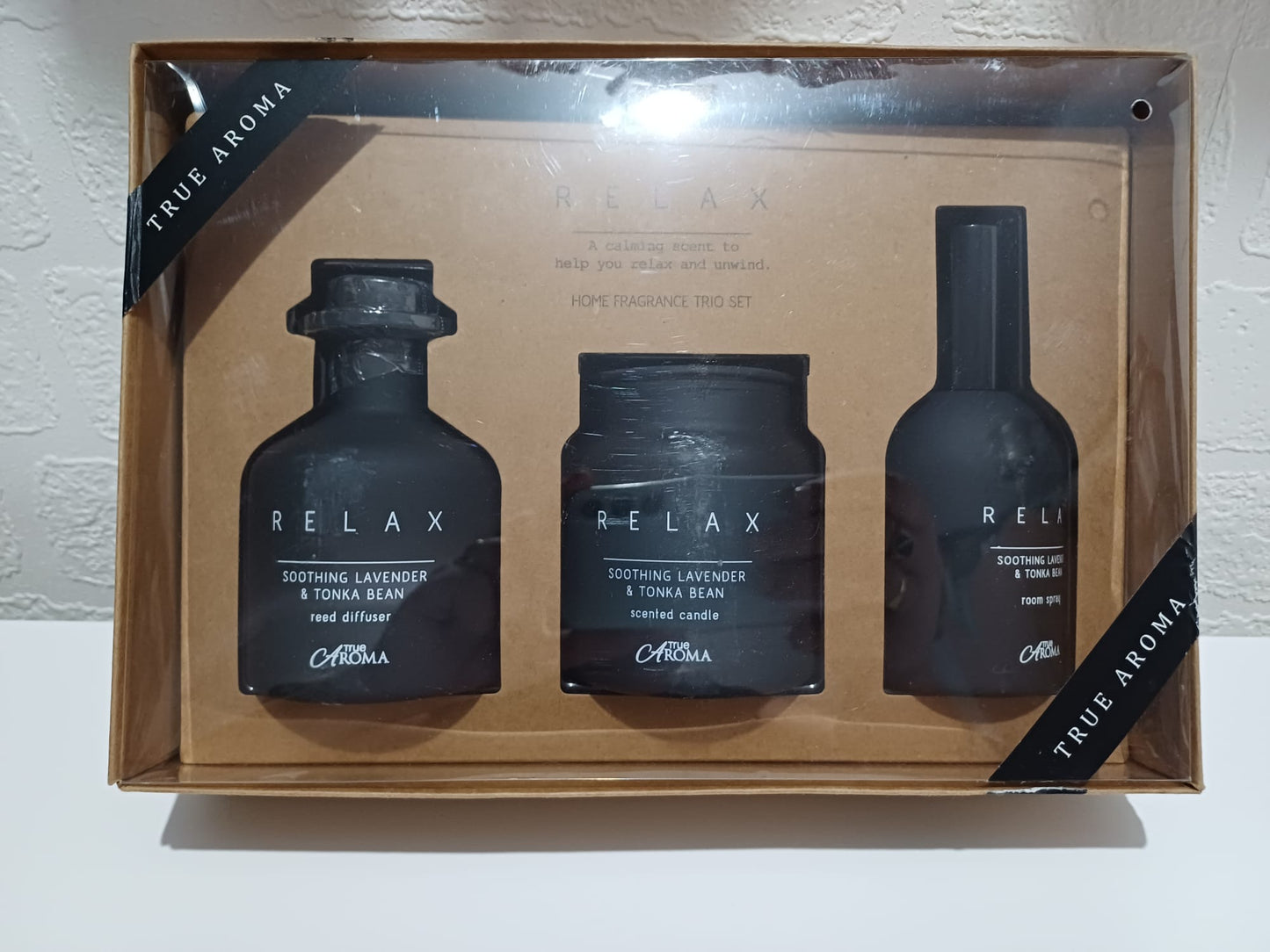 True Aroma Relax Lavender & Tonka Fragrance Trio Gift Set Candle & Reed Diffuser - Brand New