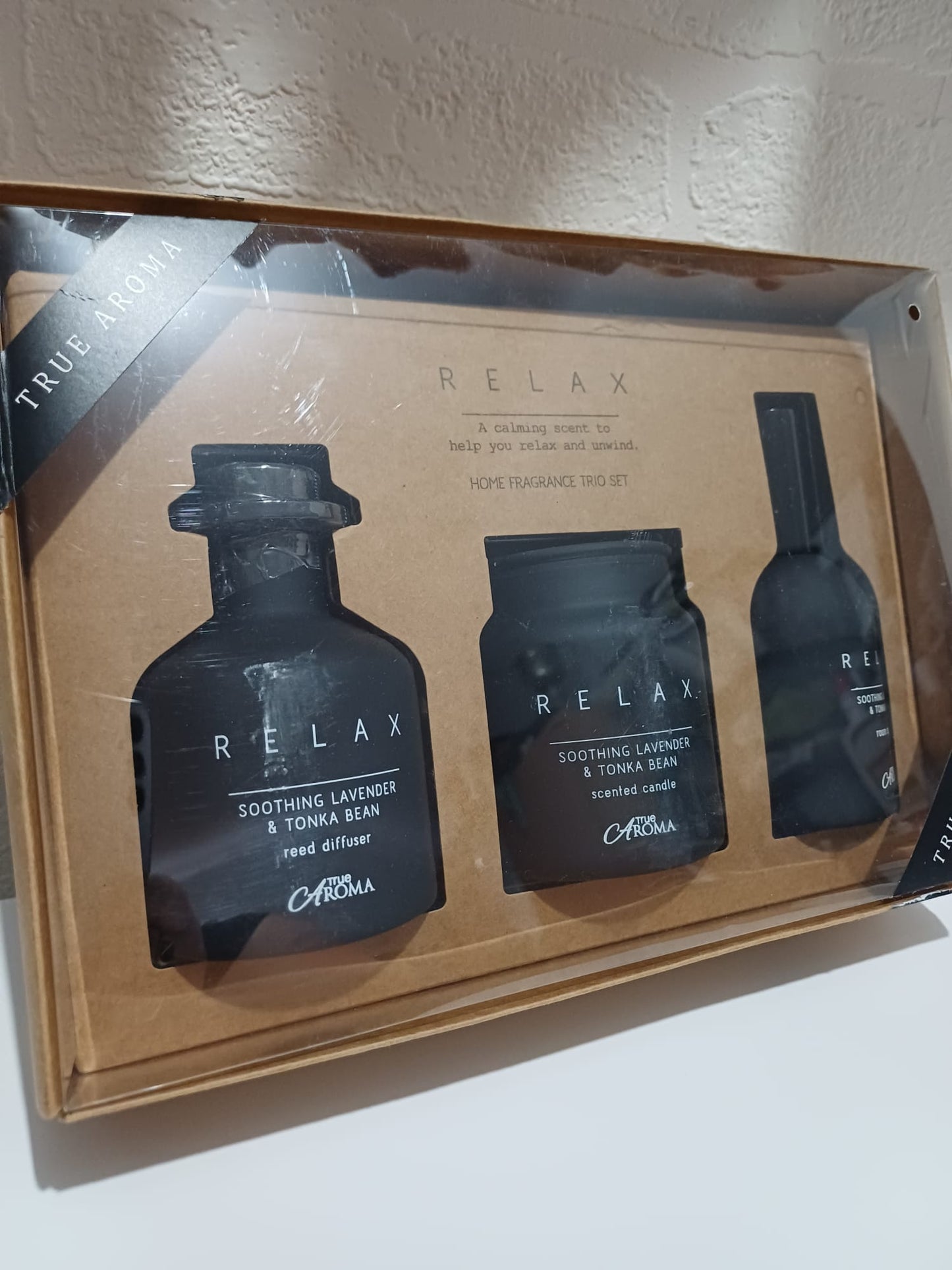 True Aroma Relax Lavender & Tonka Fragrance Trio Gift Set Candle & Reed Diffuser - Brand New