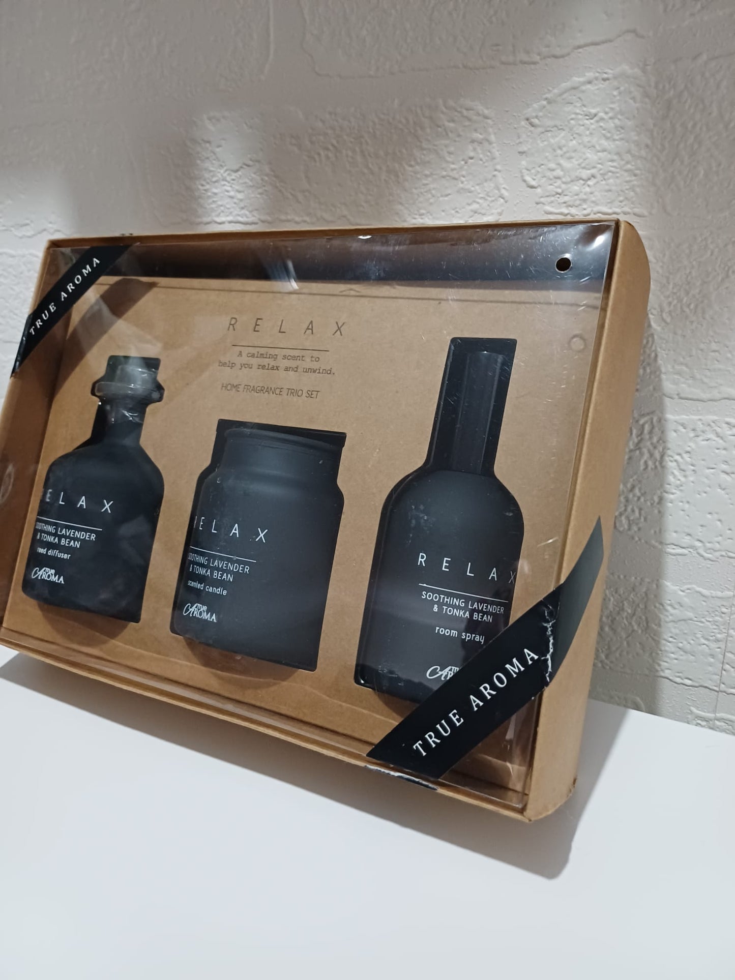True Aroma Relax Lavender & Tonka Fragrance Trio Gift Set Candle & Reed Diffuser - Brand New