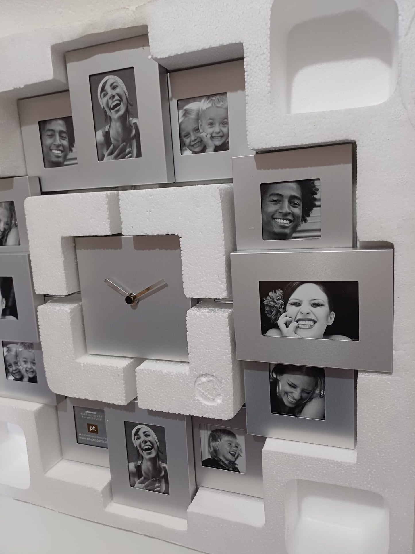 Wall Clock with Photo Frame Silver Family Time 40cm x 40cm Holds 12 Photos - Brand New