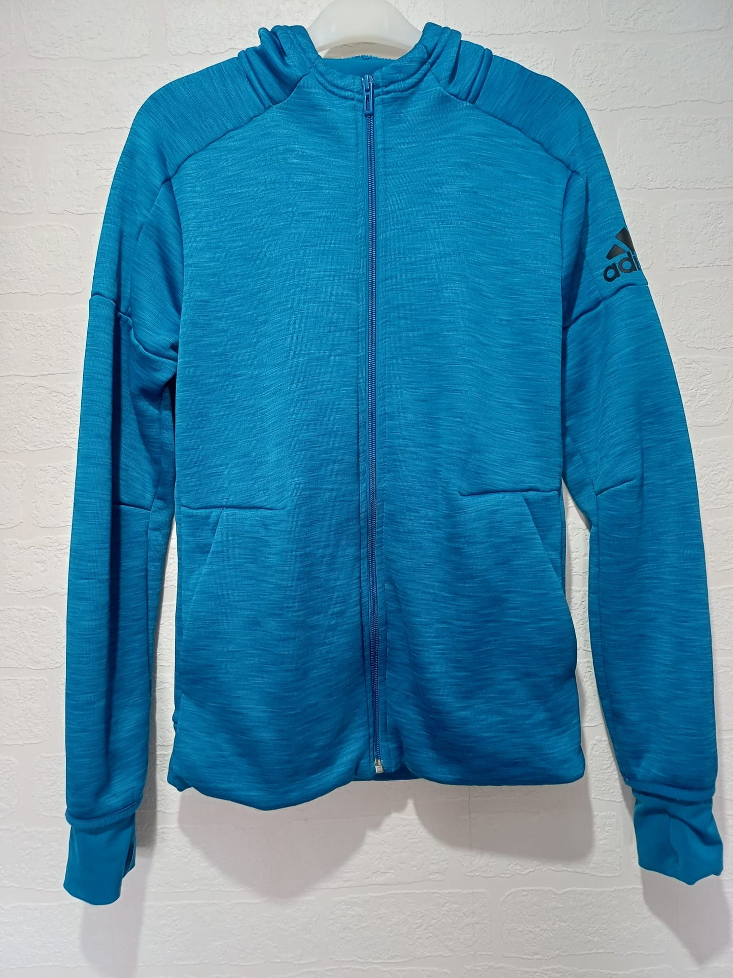 Adidas Climacool Heat Jacket Full Zip Sports Hood Age 13-14 Fits Adults Size 8 Approx. 16" PTP - Good Condition