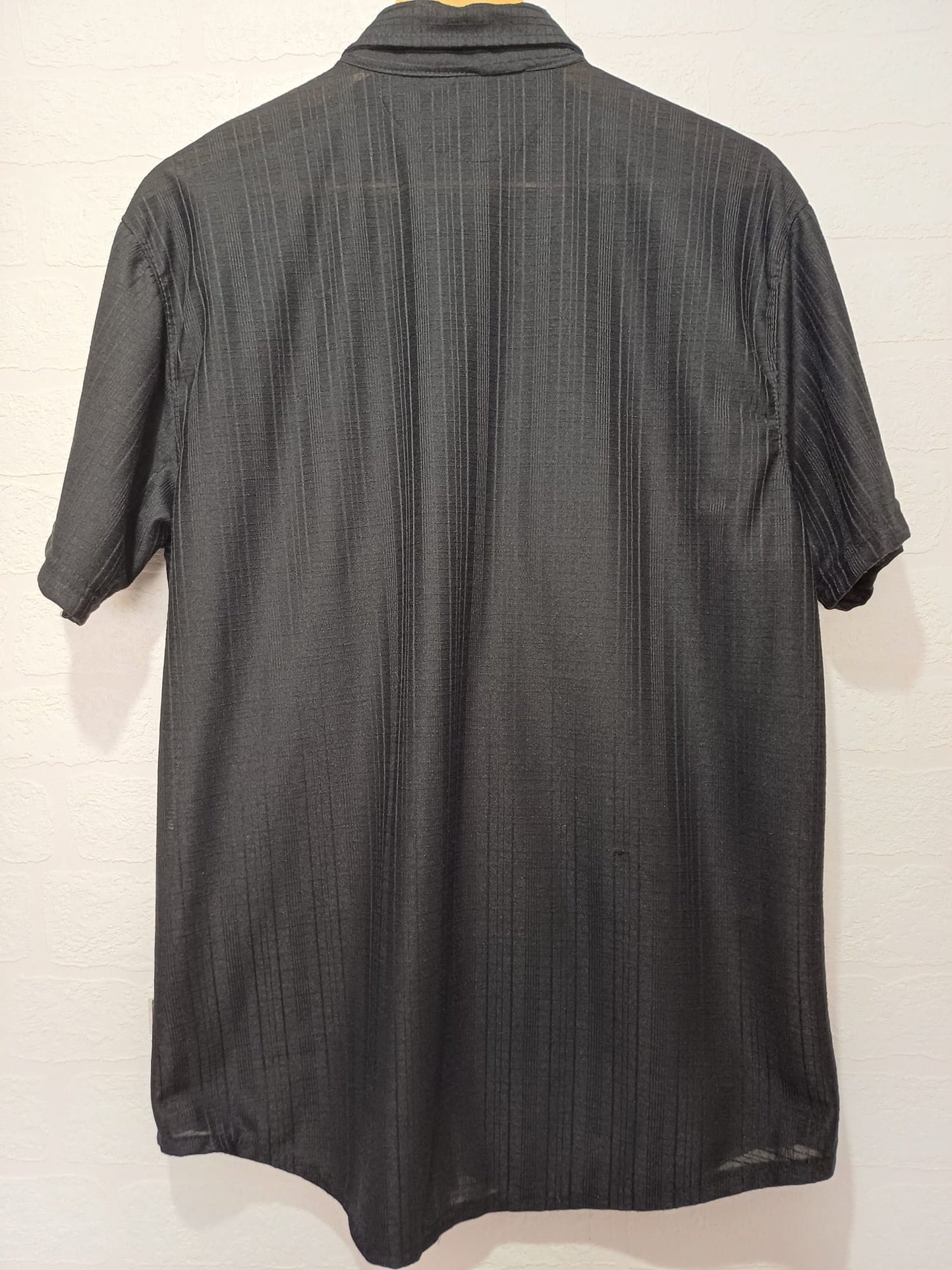Men's Shirt Green G Black Green Stripe Short Sleeve Zip Pocket Size L Approx. 21" PTP - Very Good Condition