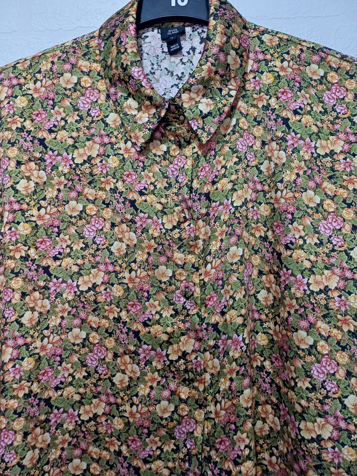 Women's Blouse River Island Mustard Multi Colour Long Sleeve Button Front Size 14 Approx. 24" PTP - Very Good Condition