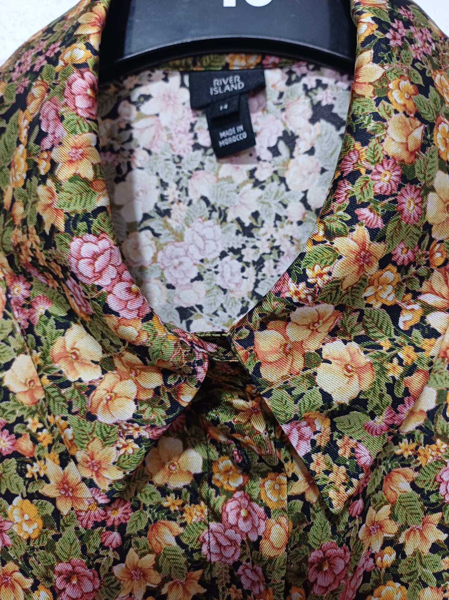 Women's Blouse River Island Mustard Multi Colour Long Sleeve Button Front Size 14 Approx. 24" PTP - Very Good Condition