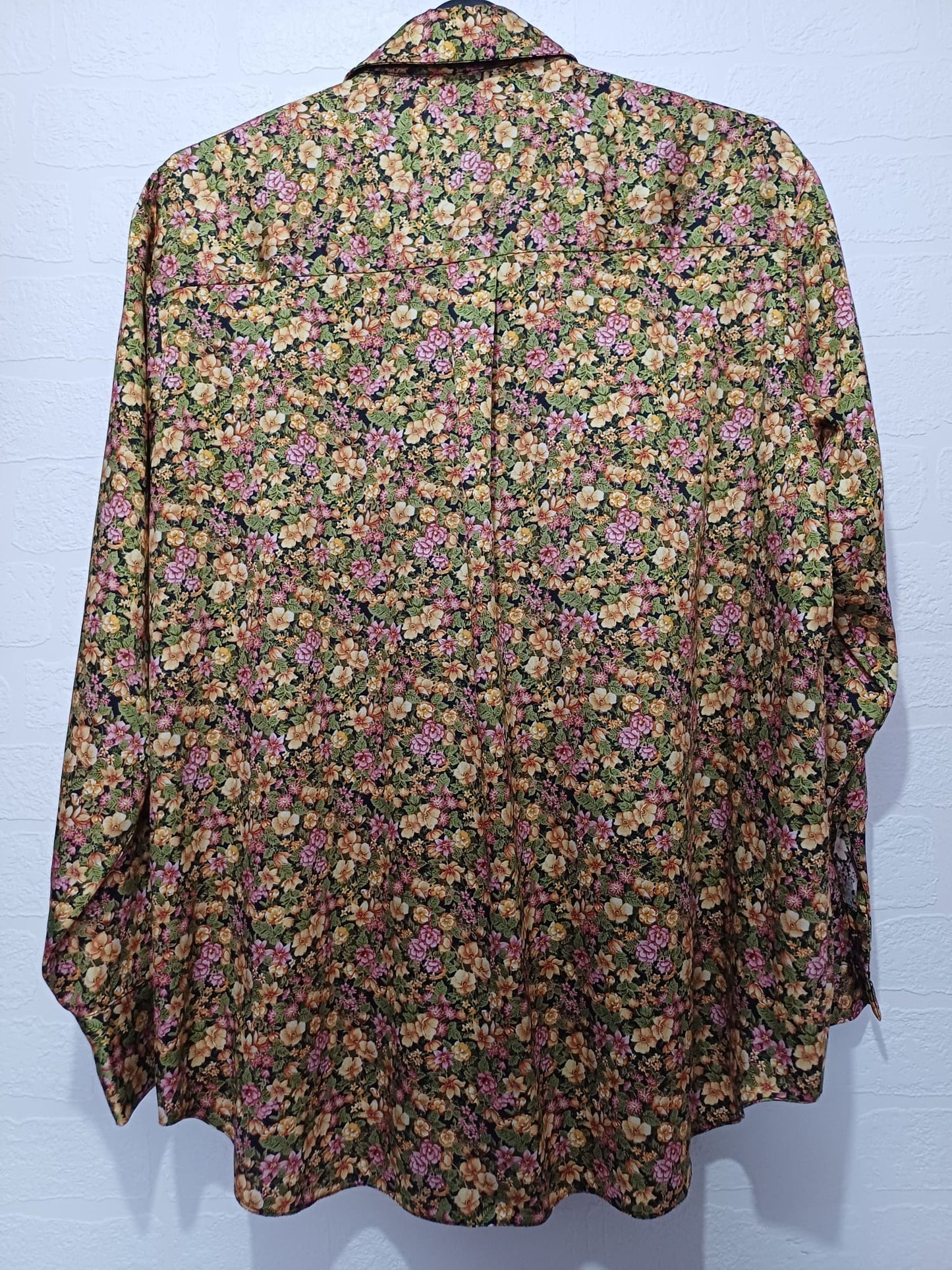 Women's Blouse River Island Mustard Multi Colour Long Sleeve Button Front Size 14 Approx. 24" PTP - Very Good Condition