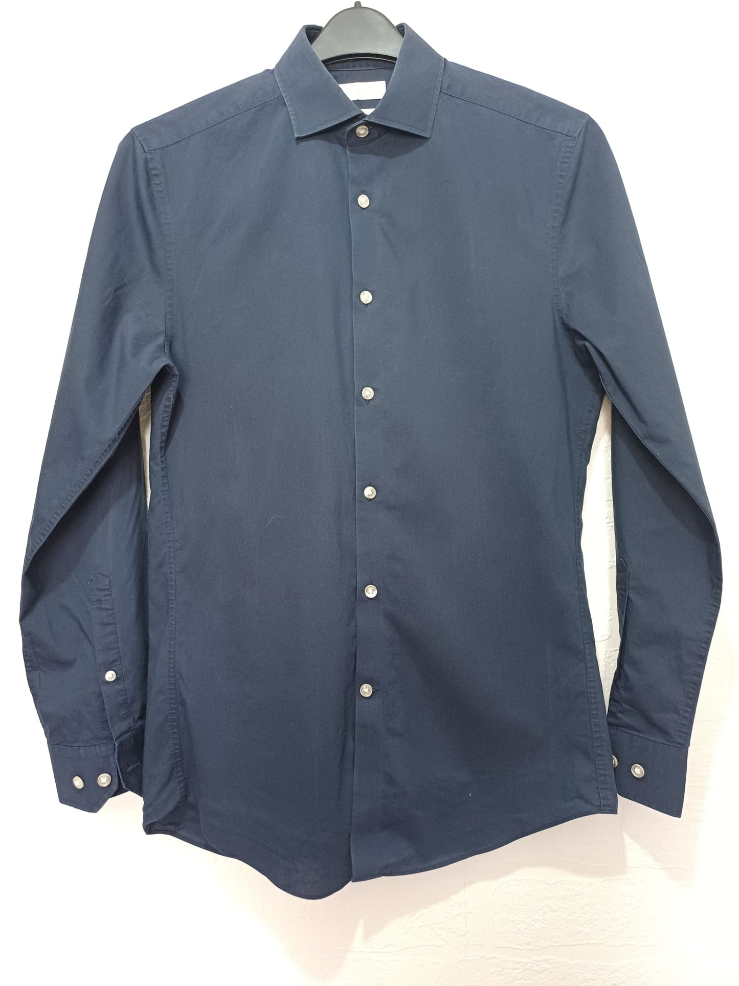 Men's Shirt Collection Navy Blue Long Sleeve Button Front Slim Fit 14.5" Neck Approx. 18" PTP - Great Condition