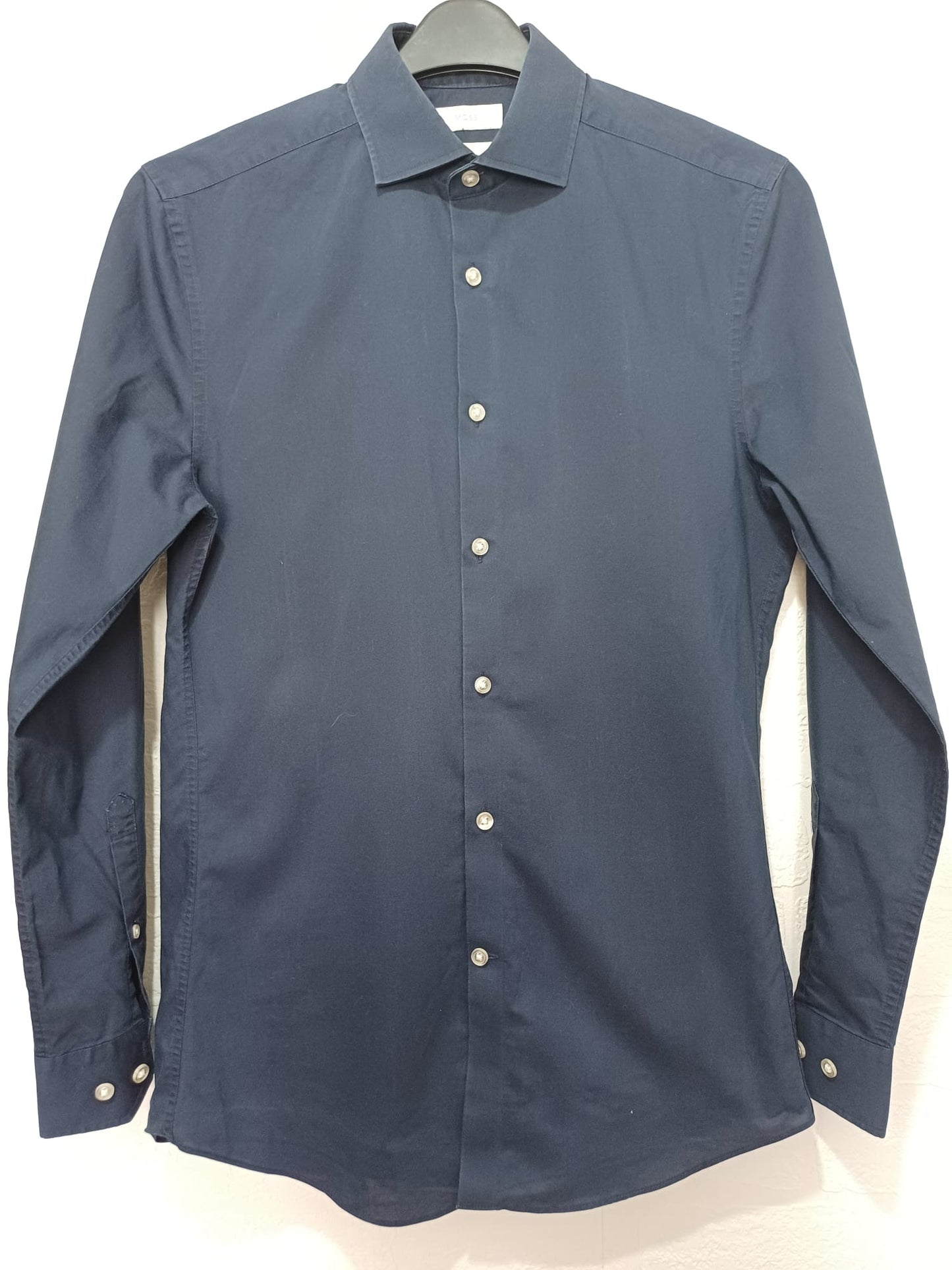 Men's Shirt Collection Navy Blue Long Sleeve Button Front Slim Fit 14.5" Neck Approx. 18" PTP - Great Condition