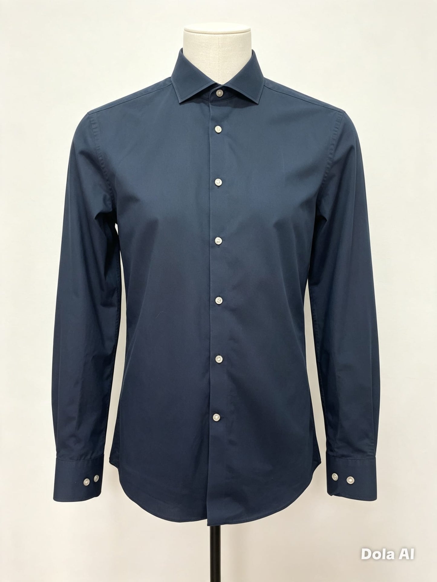 Men's Shirt Collection Navy Blue Long Sleeve Button Front Slim Fit 14.5" Neck Approx. 18" PTP - Great Condition