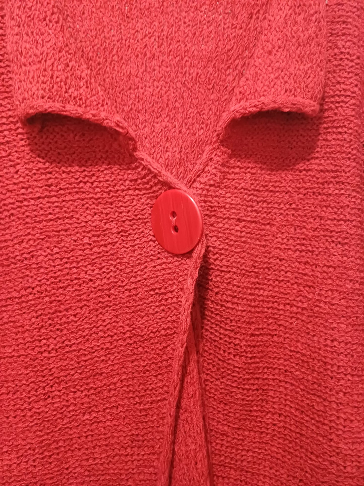 Women's Cardigan Per Una M&S Red Chunky Knit Single Button Size XL Approx. 22" PTP - Excellent Condition