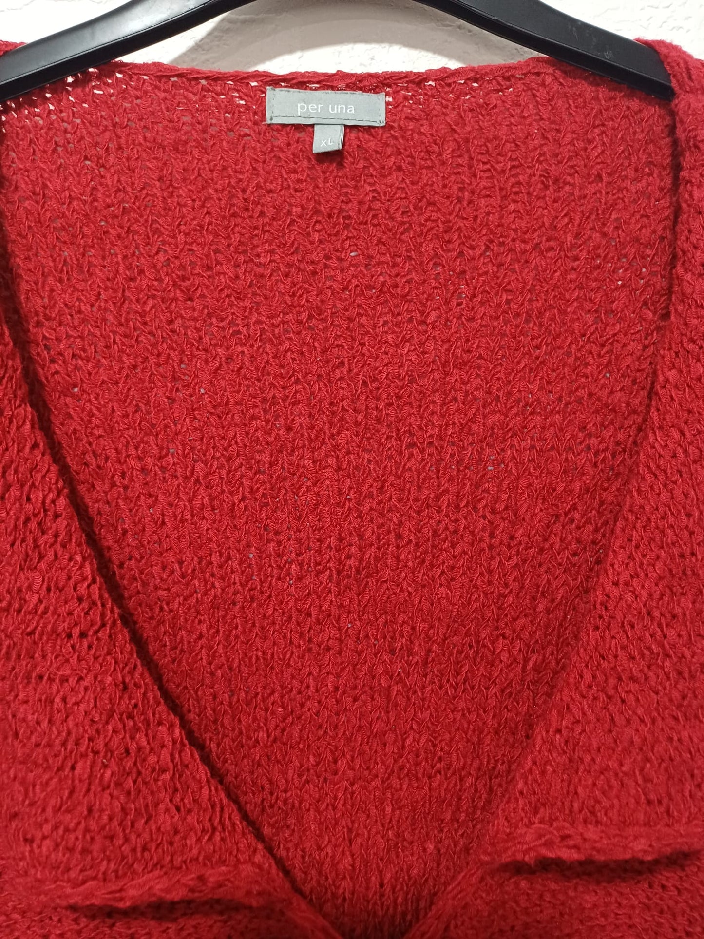 Women's Cardigan Per Una M&S Red Chunky Knit Single Button Size XL Approx. 22" PTP - Excellent Condition