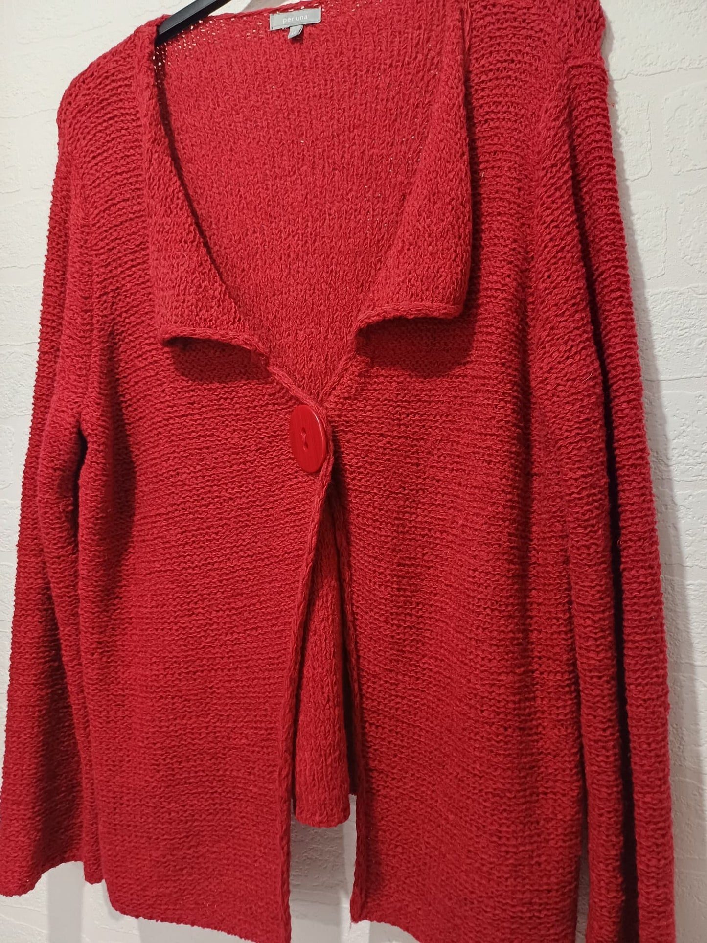Women's Cardigan Per Una M&S Red Chunky Knit Single Button Size XL Approx. 22" PTP - Excellent Condition