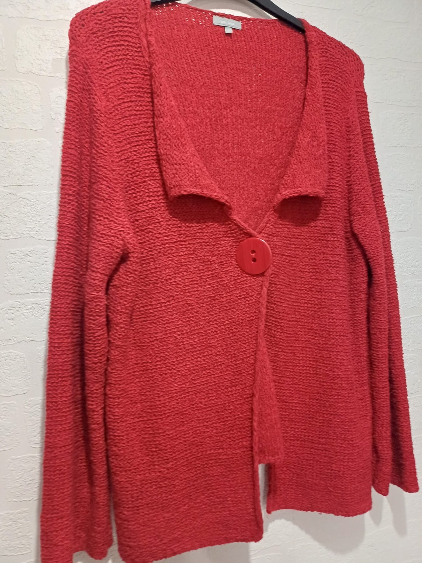 Women's Cardigan Per Una M&S Red Chunky Knit Single Button Size XL Approx. 22" PTP - Excellent Condition