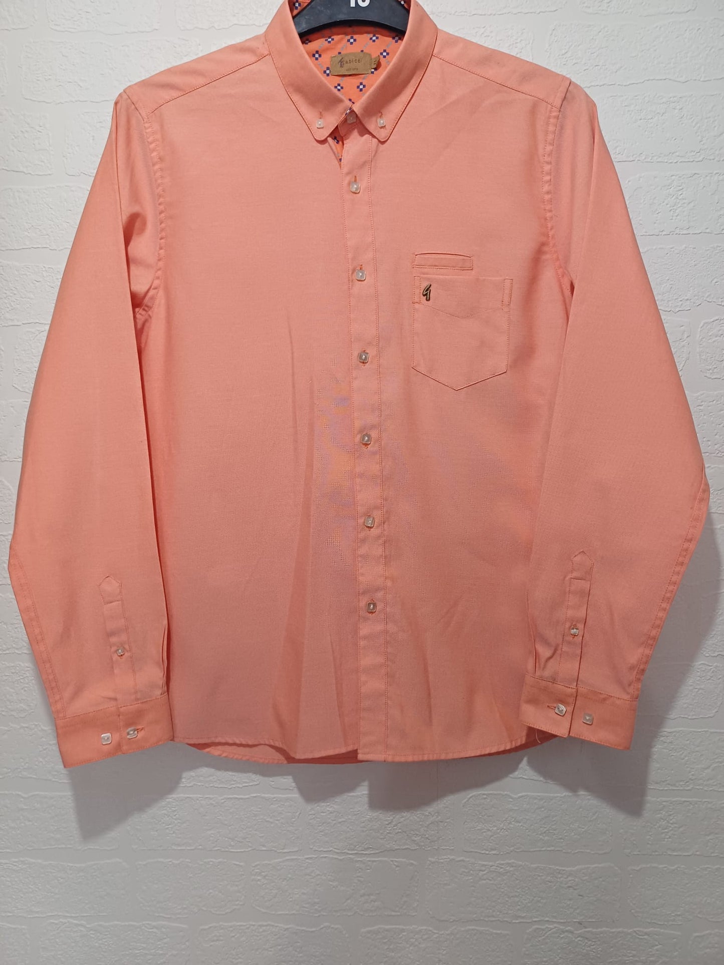 Men's Shirt Gabicci Peach Pink Oxford Long Sleeve Medium Approx. 20" PTP - Excellent Condition