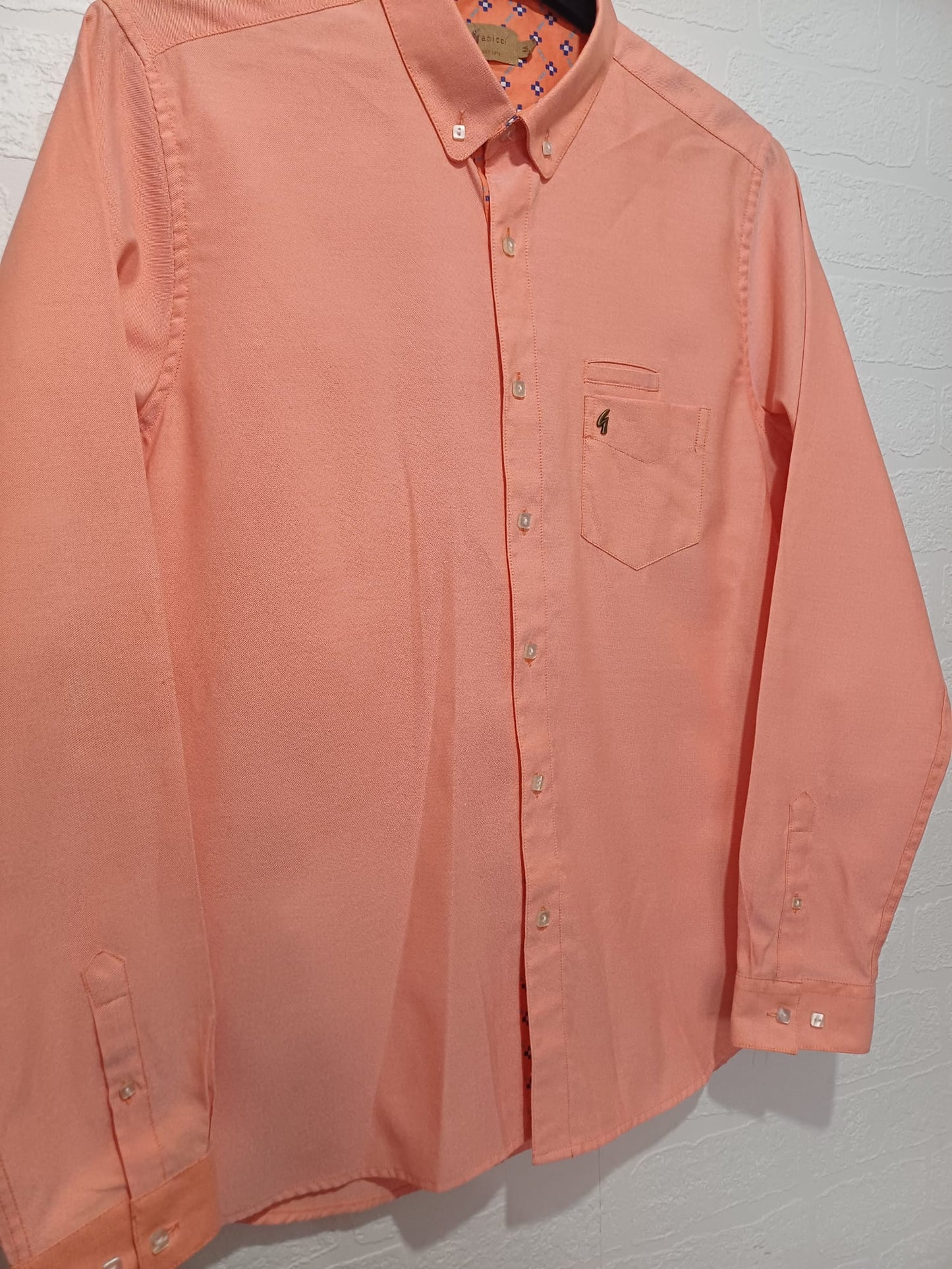 Men's Shirt Gabicci Peach Pink Oxford Long Sleeve Medium Approx. 20" PTP - Excellent Condition