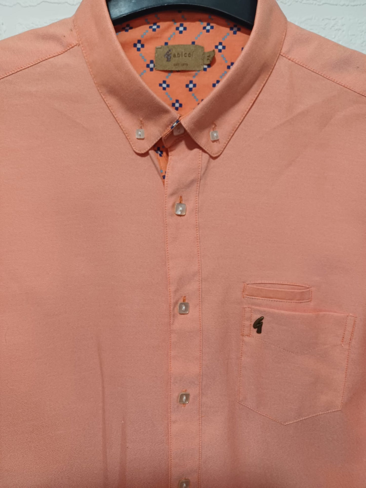 Men's Shirt Gabicci Peach Pink Oxford Long Sleeve Medium Approx. 20" PTP - Excellent Condition