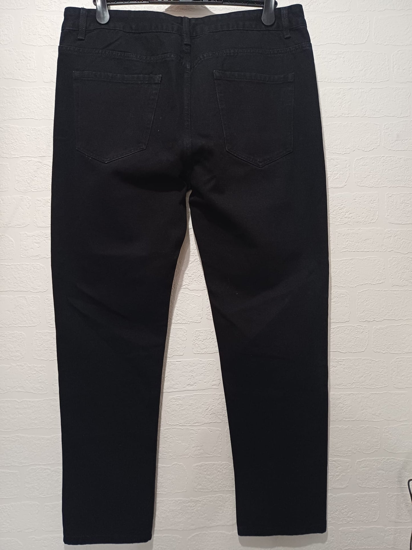 Men's Jeans Black Distressed Embroidered Patch W38 L30 - Like New Condition