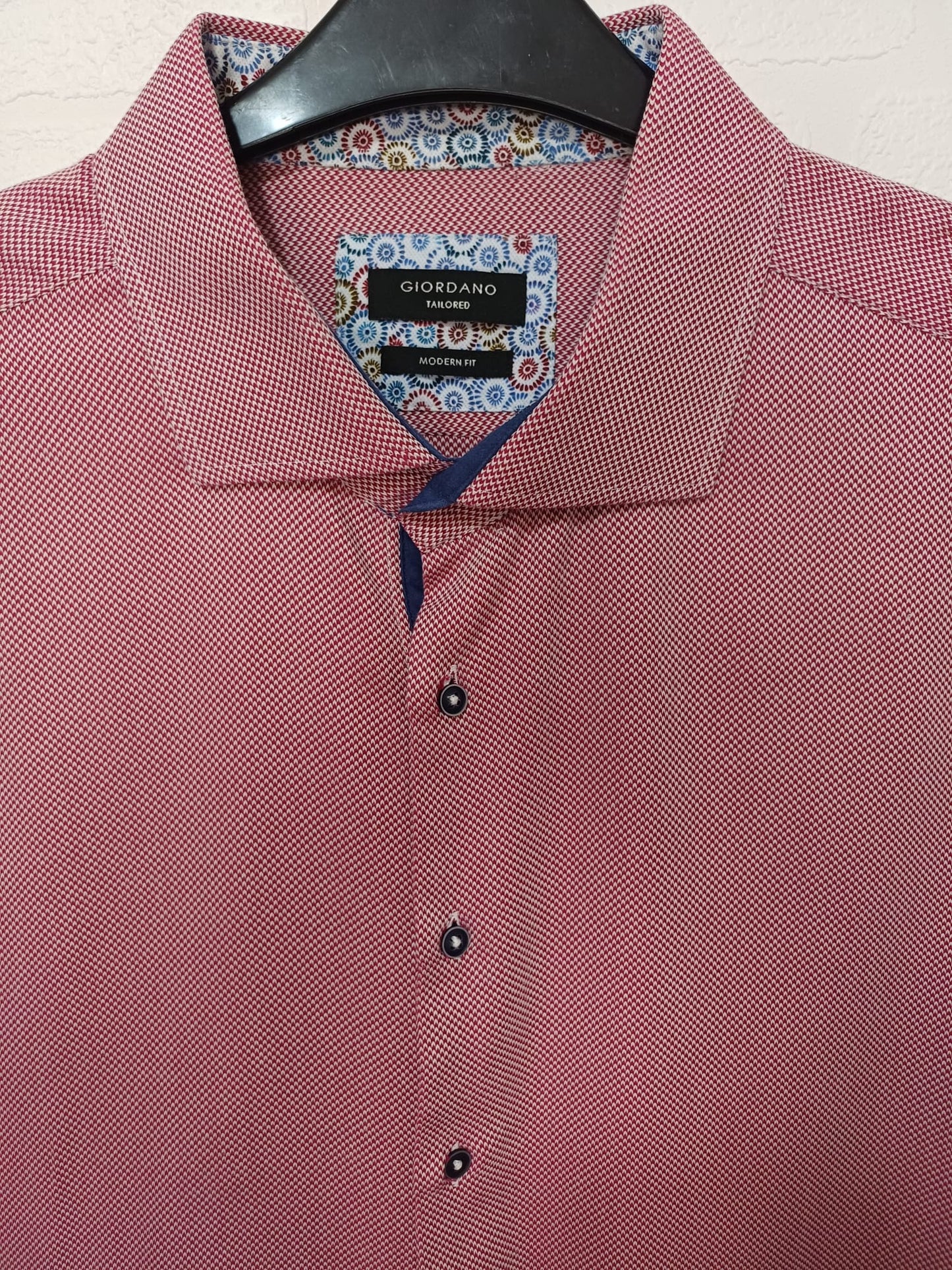Men's Shirt Giordano Burgundy/Red Long Sleeve Tailored Modern Fit Approx. 2XL/3XL Approx. 27" PTP - Excellent Condition
