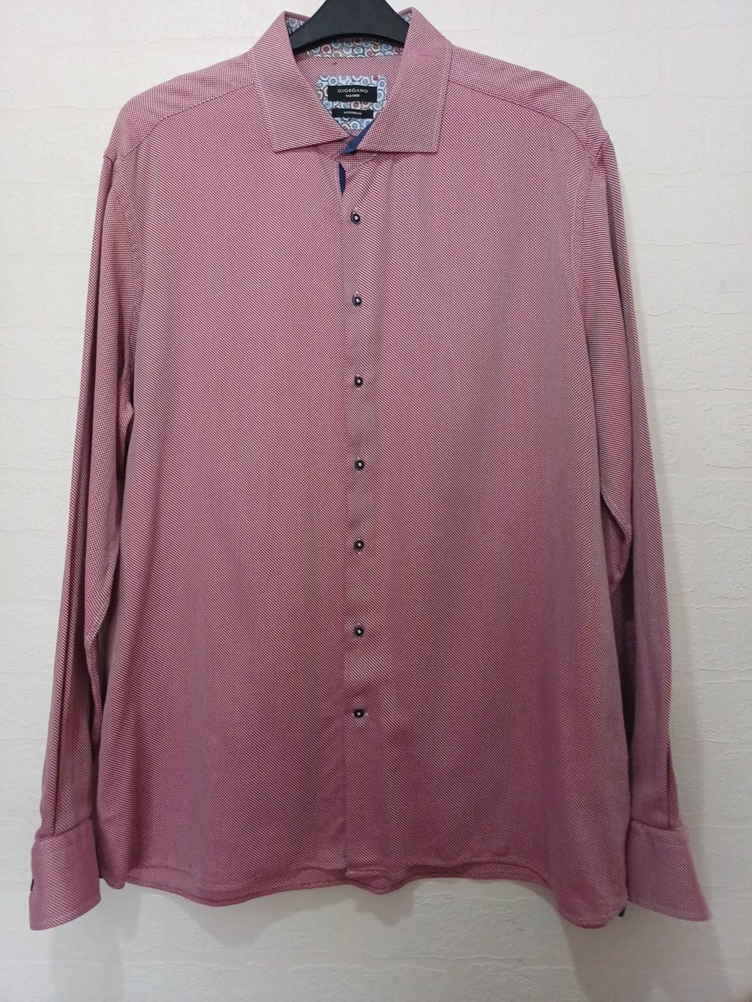 Men's Shirt Giordano Burgundy/Red Long Sleeve Tailored Modern Fit Approx. 2XL/3XL Approx. 27" PTP - Excellent Condition
