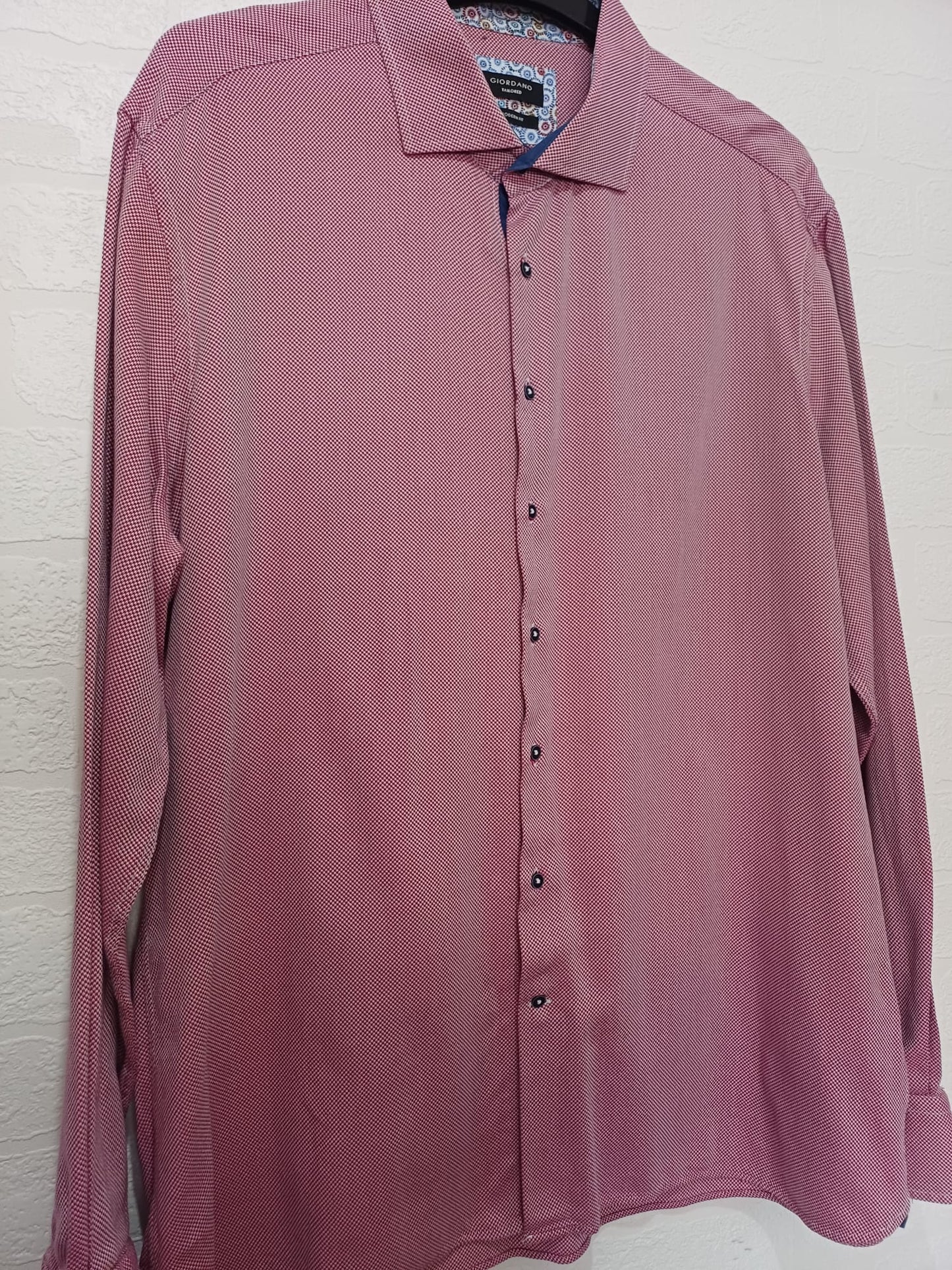 Men's Shirt Giordano Burgundy/Red Long Sleeve Tailored Modern Fit Approx. 2XL/3XL Approx. 27" PTP - Excellent Condition