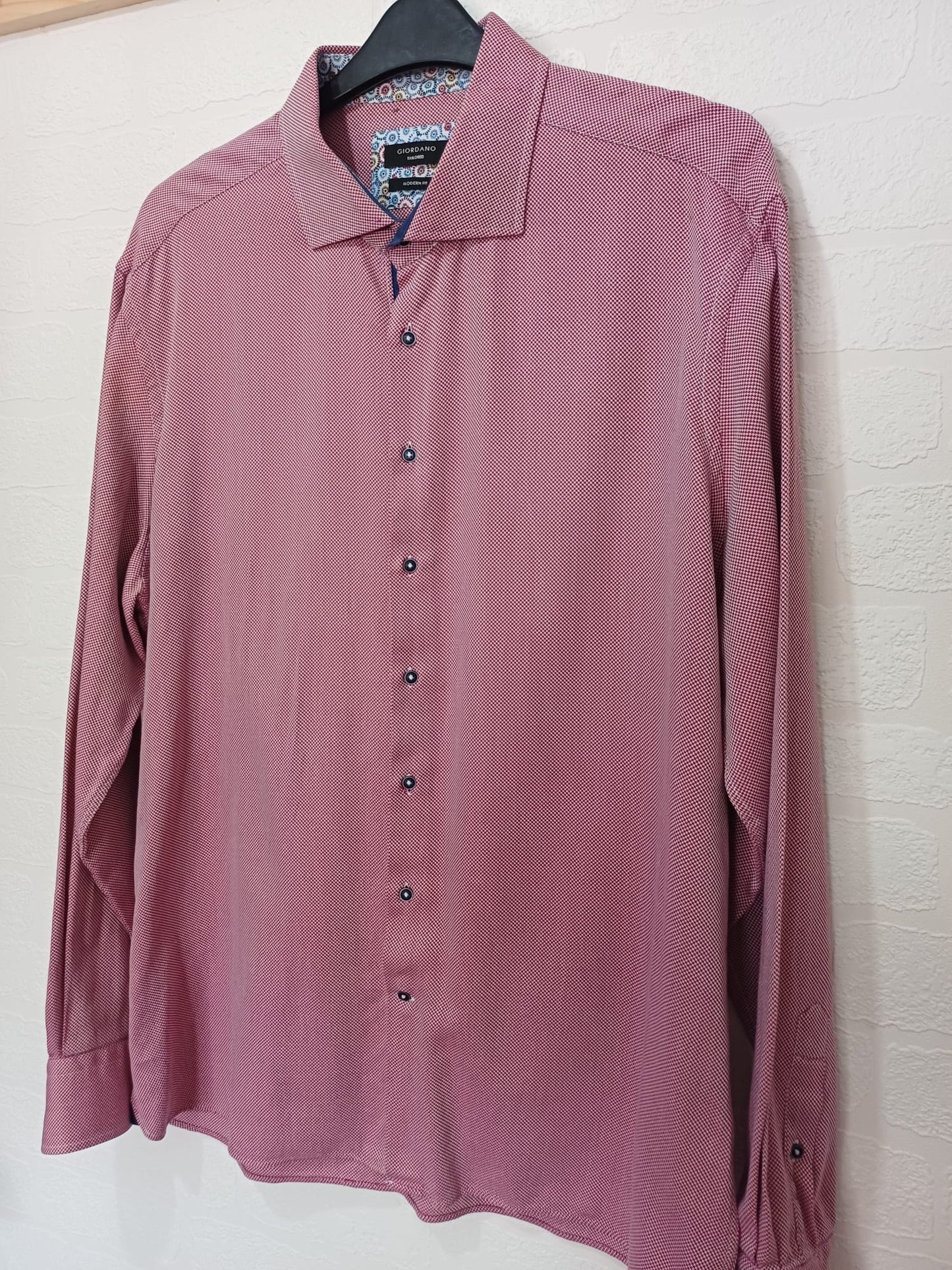 Men's Shirt Giordano Burgundy/Red Long Sleeve Tailored Modern Fit Approx. 2XL/3XL Approx. 27" PTP - Excellent Condition