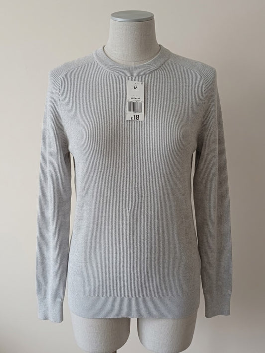 Men's Jumper Easy Est. 1973 Light Grey Ribbed Knit Crew Neck Medium Approx. 21" PTP - Brand New With Tags