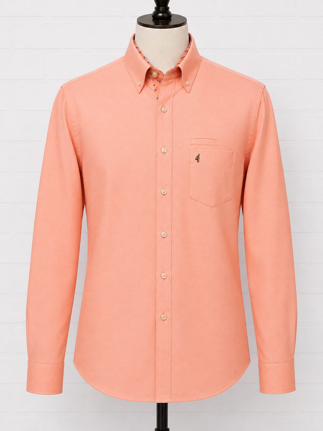 Men's Shirt Gabicci Peach Pink Oxford Long Sleeve Medium Approx. 20" PTP - Excellent Condition