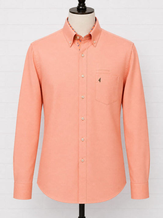 Men's Shirt Gabicci Peach Pink Oxford Long Sleeve Medium Approx. 20" PTP - Excellent Condition