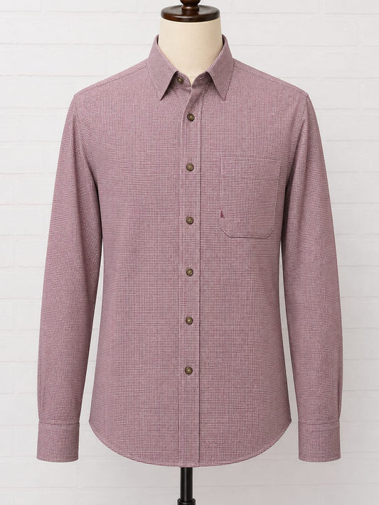 Men's Shirt M&S Burgundy Houndstooth Pure Cotton Twill Long Sleeve Size 17.5" Collar (XL/2XL) Approx. 27" PTP - Excellent Condition