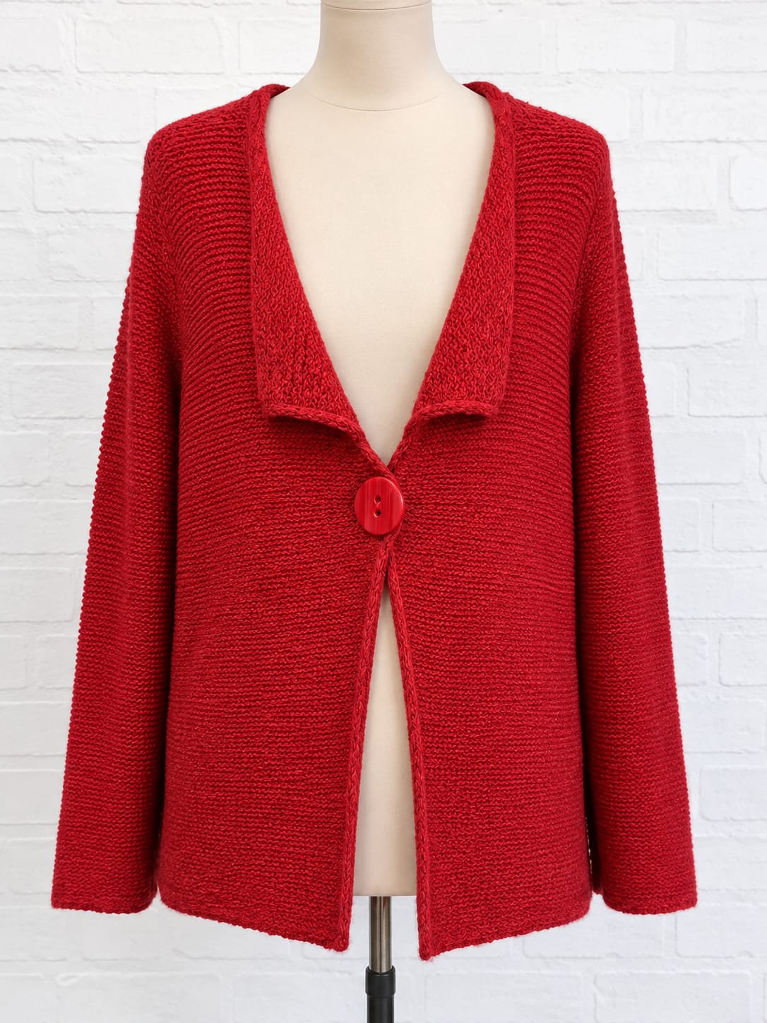 Women's Cardigan Per Una M&S Red Chunky Knit Single Button Size XL Approx. 22" PTP - Excellent Condition