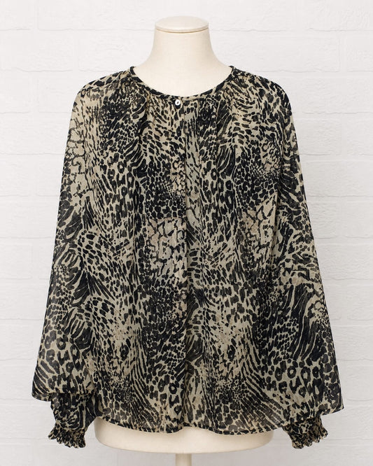 Women's Blouse JD Williams Animal Print Sheer Long Sleeve Size UK 10 Oversized Fit Approx. 25" PTP - Brand New With Tags