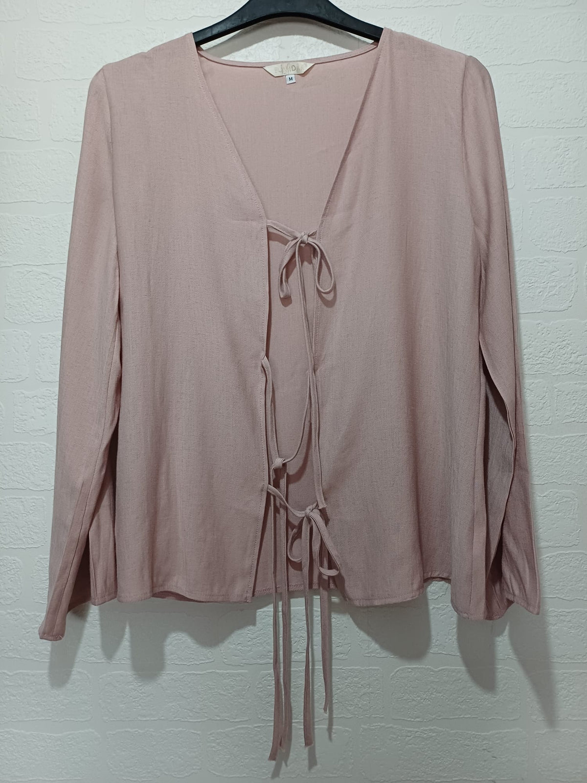 Women's Cardigan Fumidar Dusky Pink Tie Front Open Front Long Sleeve Size M Approx. 21" PTP - Very Good Condition