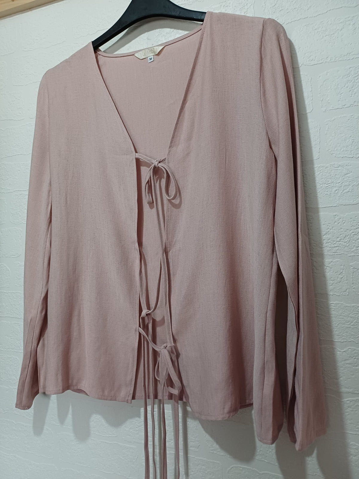 Women's Cardigan Fumidar Dusky Pink Tie Front Open Front Long Sleeve Size M Approx. 21" PTP - Very Good Condition