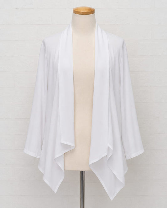 Women's Cardigan Abollria White Lightweight Open Front Waterfall Draped 3/4 Sleeve Size S Approx. 19" PTP - New With Tags