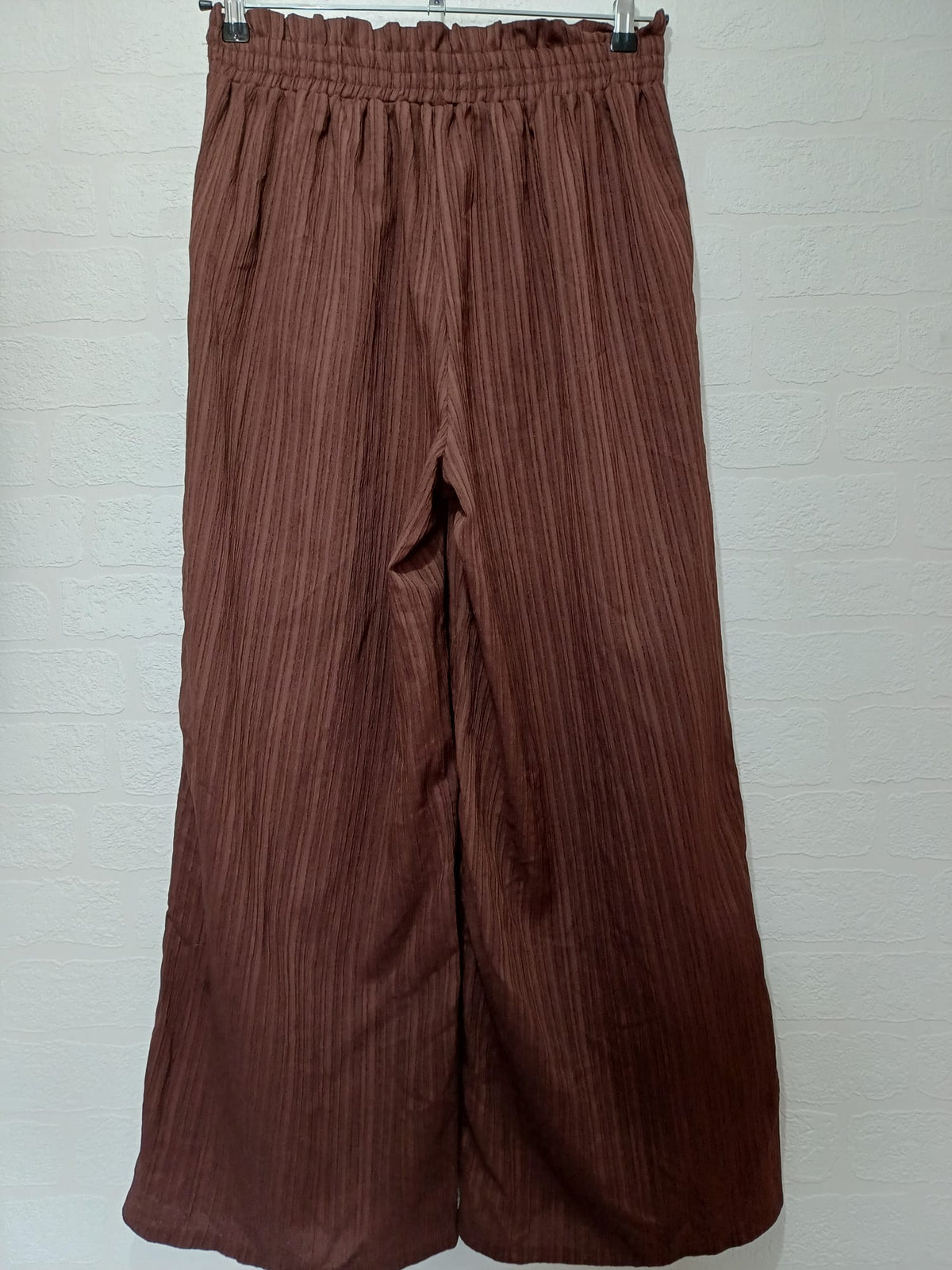 Women's Two-Piece Set SHEIN Brown Ribbed One Shoulder Crop Top & Wide Leg Trousers Size 0XL - New