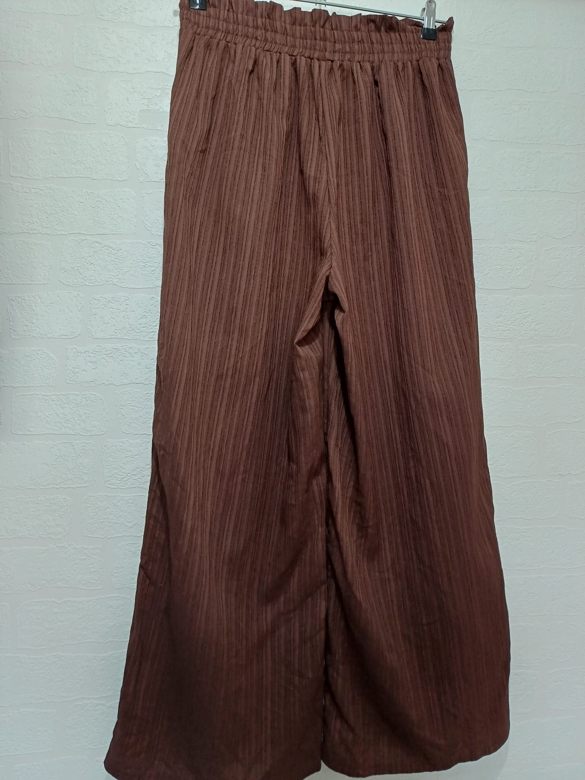 Women's Two-Piece Set SHEIN Brown Ribbed One Shoulder Crop Top & Wide Leg Trousers Size 0XL - New