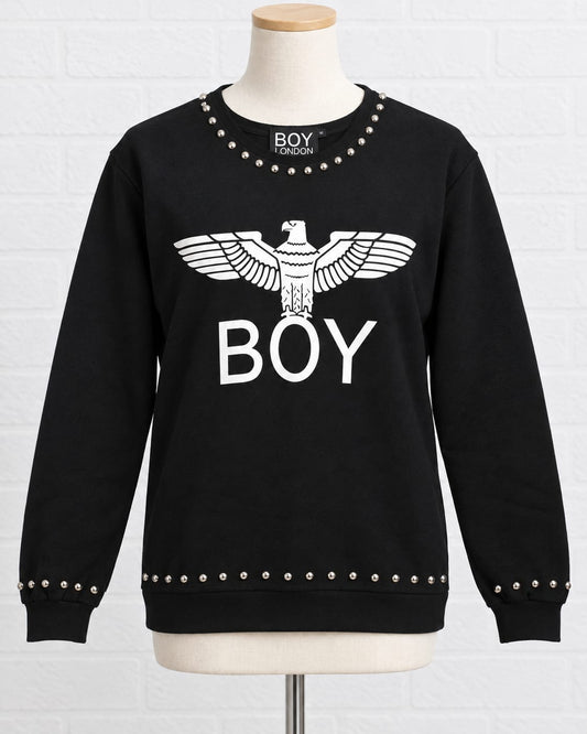 Men's Sweatshirt BOY London Black Eagle Studded Crew Neck Small Approx. 20" PTP - Very Good Condition
