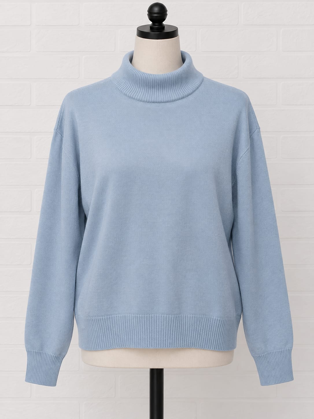 Women's Jumper b.young Pale Blue Roll Neck Ribbed Knit Size M Approx. 20" PTP - Very Good Condition