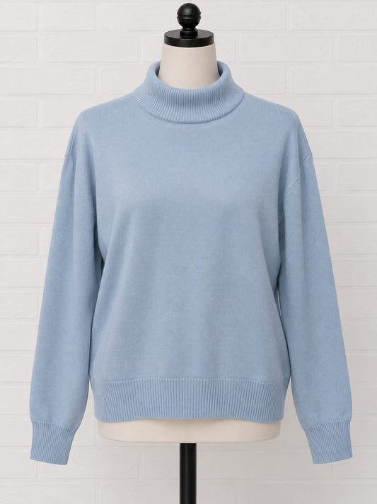 Women's Jumper b.young Pale Blue Roll Neck Ribbed Knit Size M Approx. 20" PTP - Very Good Condition