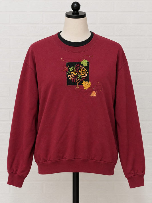 Women's Sweatshirt Decorated Originals Burgundy Embroidered Tree Plus Size 2XL Approx. 27" PTP - Very Good Condition