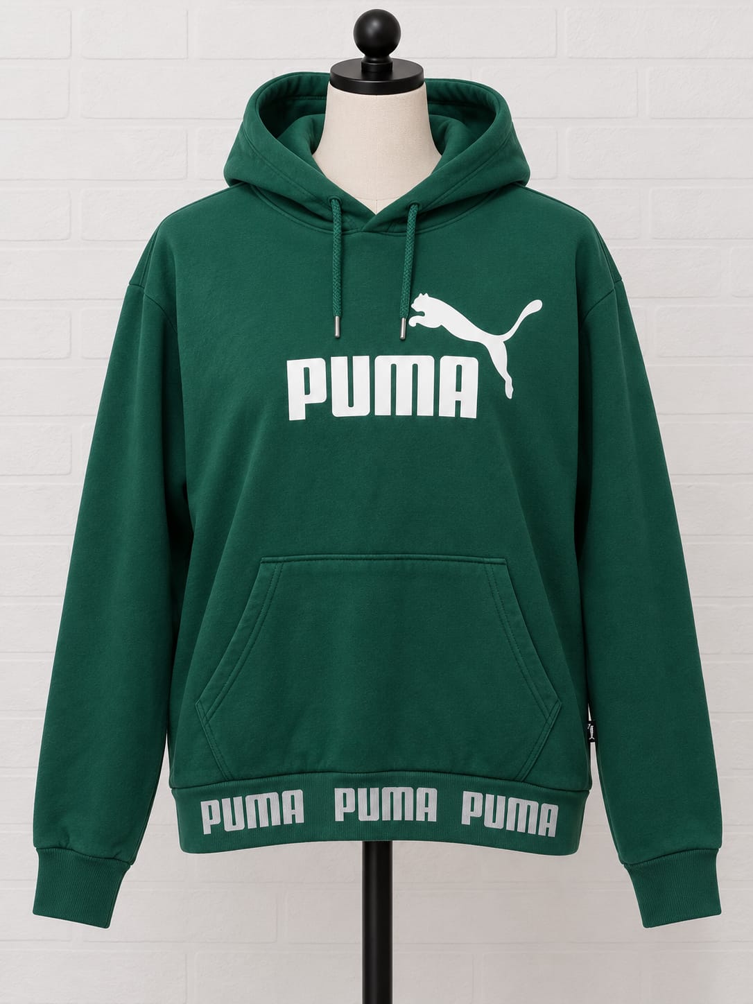 Men's Hoodie Puma Green Logo Pullover Drawstring Size S Approx. 21" PTP - Very Good Condition