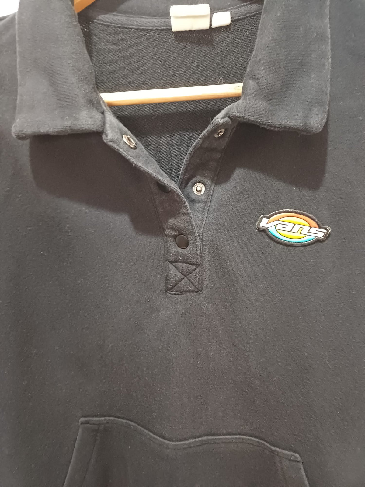 Men's Sweatshirt Vans Black Collared Rainbow Logo Kangaroo Pocket Size S Approx. 22" PTP - Good Condition